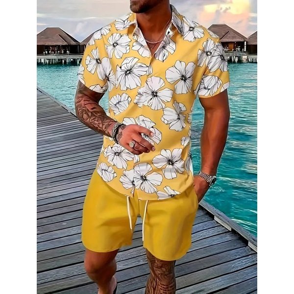 Men's Clothing 2025 Hot Cross Border Fashion Short Sleeved Shirt Suit Men's Casual 3D Printed Short Sleeved Shorts Shirt-image