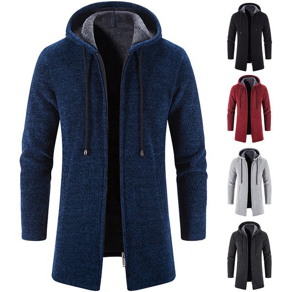 Men's Clothing hooded sweater men's mid-length loose plus size sweater coat knitted cardigan men's top