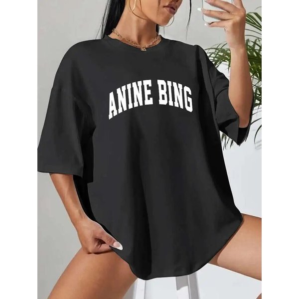ANINE BING-2024 New Cotton Fashion Sense Printing Short-sleeved T-shirt Female Summer Tide Loose Hundred Tops 100% Cotton