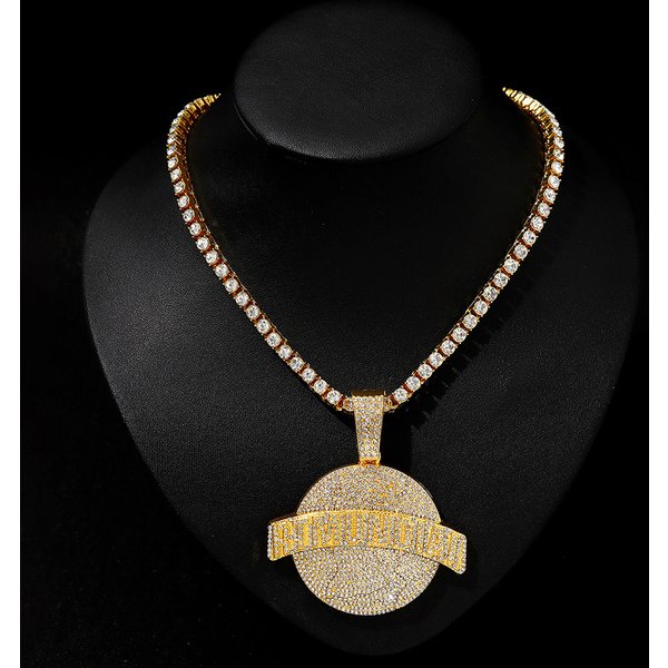 Hip hop alloy full diamond round pendant RTMUNDIAL hip hop style Cuban round necklace men's necklace