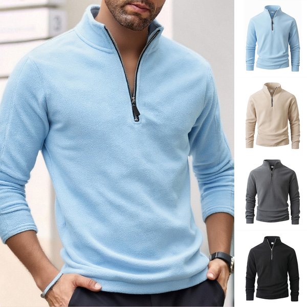 Men's Fleece Half-Zip Stand Collar Pullover – Lightweight & Stylish For Casual & Outdoor Wear Fashion Trends-image