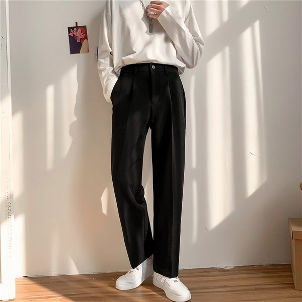 Men's Clothing Spring And Summer Men's Simple Drooping Small Suit Trousers Men's Korean Style Trendy Loose Men's Straight Wide Leg Casual Suit-image