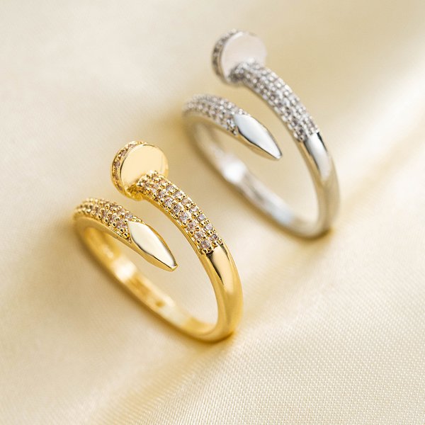 Fashion Light Electroplated Nail-Shaped Adjustable Open Ring For Women, Niche High-End Feel, Cross-Border Hot-image
