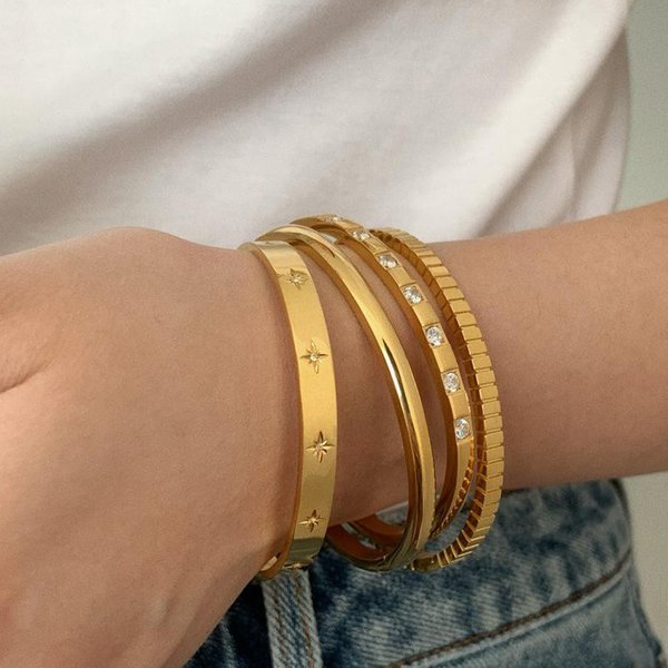 Charm Bracelets High Grade Stainless Steel Zircon Metal Bracelet For Women Niche Retro Personality Simple Versatile Temperament Fashion Jewelry-image