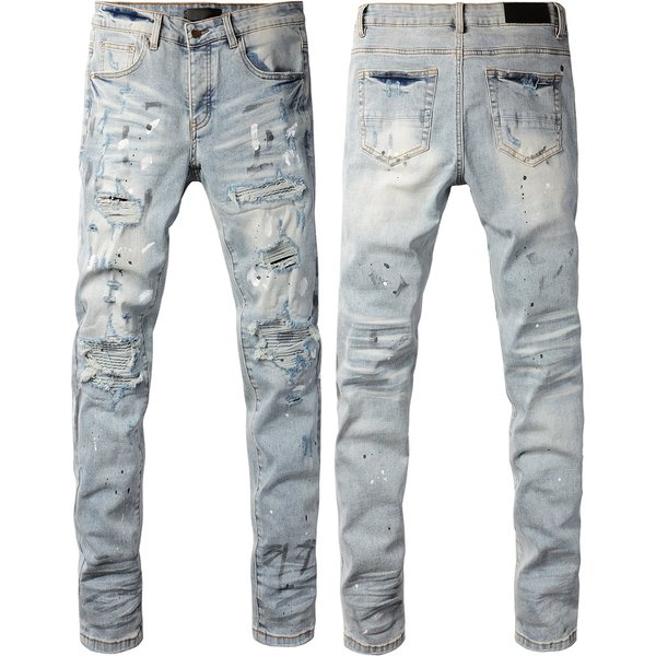 Street Hiphop Fashion Ripped Patch Slim Fit Skinny Jeans Men Pants-image