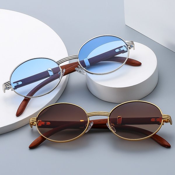Retro Woodgrain Sunglasses - Oval UV400 Protection | Vintage Unisex Design & Lightweight Acetate Frame-image