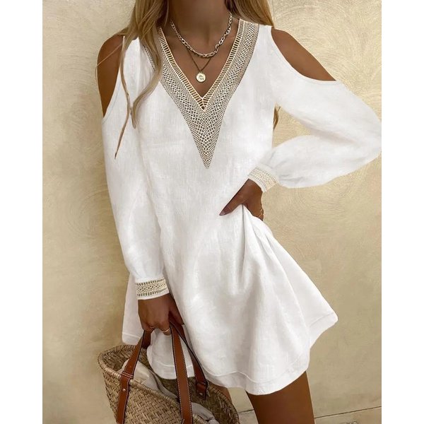 Women's Clothing lace splicing off-the-shoulder dress