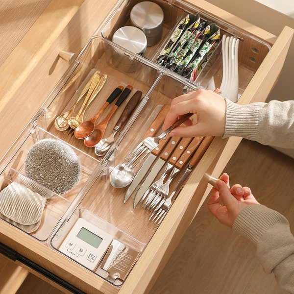Transparent Drawer With Expandable Storage Partition Organizing Box, Kitchen Utensil Classification Storage, Cosmetics-image