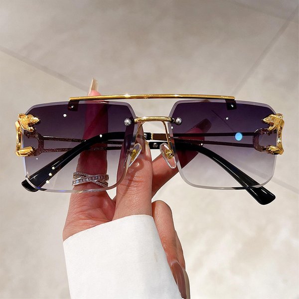 Fashionable New Personalized Leopard Head Sunglasses For Men And Women European And American Frameless Metal Sunscreen Sunglasses-image