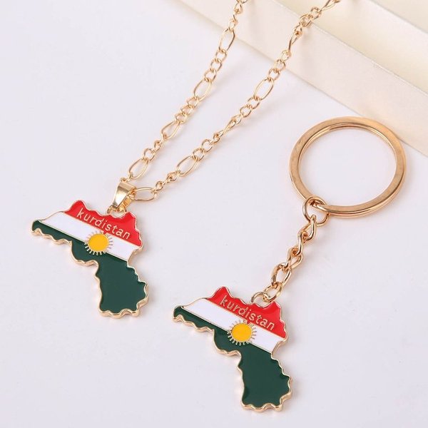 Fashion Kurdistan Country Map Necklace For Women Men Flag Clavicle Chain Friendship Jewelry Hip-Hop Keychain Decorations-image