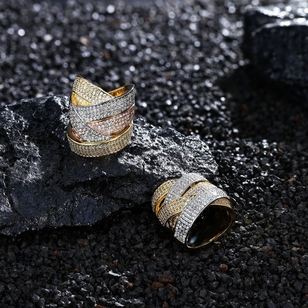 Light Luxury High-End Trendy Shiny Hip-Hop Style Unisex Gold-Plated Zircon Cuban Ring-image