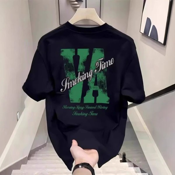 Men's Clothing Cotton American Trendy Brand T Shirt With Letter Printing, Handsome Men's Short Sleeved Summer Round Neck All Match Half Sleeved Top
