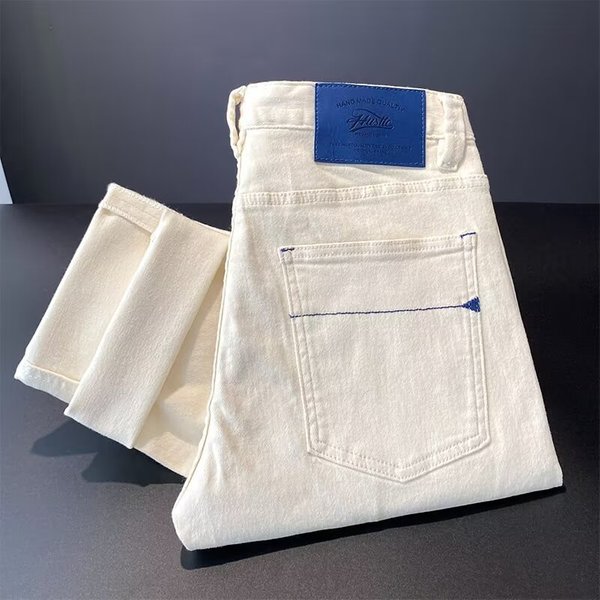 Men's Clothing High End For Men, Slim Fitting, Skinny Feet, Embroidery, Elastic, Versatile, Youth, Goods, Spring And Summer Long Pants-image