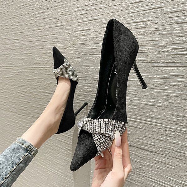 868-15 Factory Direct Wholesale Fashion Rhinestone Socialite Style Ultra-high Women's High-heeled Shoes With Pointed Toe