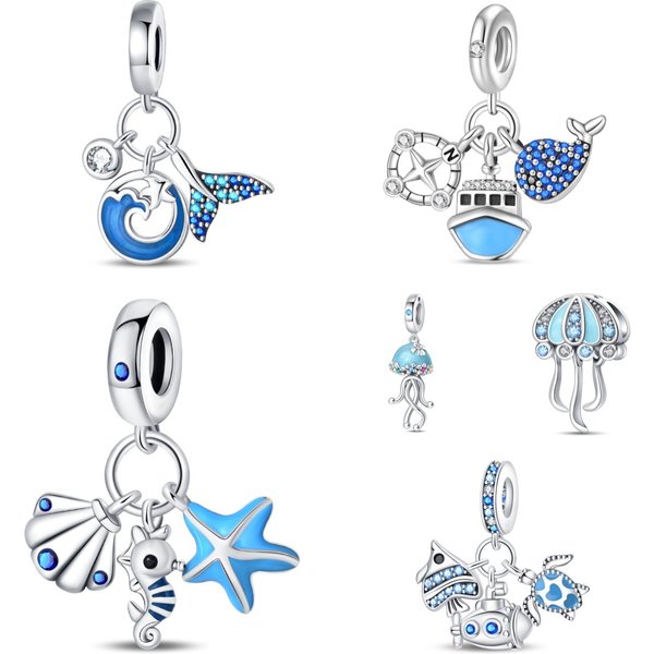 Women's Jewelry Ocean Style Seahorse Turtle Whale Pendant Beads Luminous Light DIY Jewelry Bracelet White Copper Plated 925 Silver