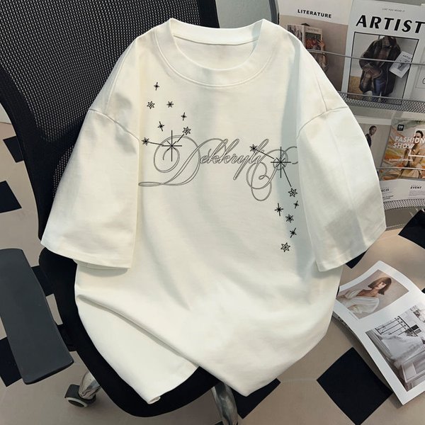 American Pure Cotton Popular Street Style Short T-shirt Summer Men's And Women's Creative Printed White Half Sleeved