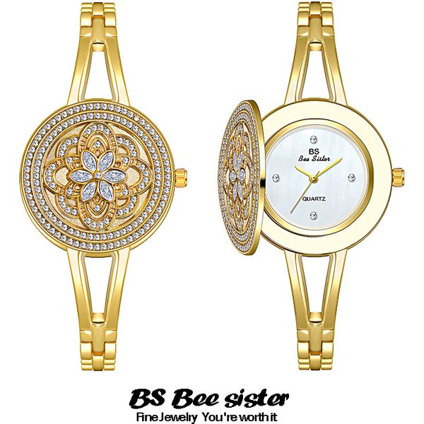 BS Bee Sister Elegant Women's Quartz Watch With Austrian Crystals, Singapore Movement, 30M Water Resistance - Gold/Silver