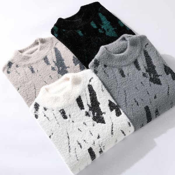 Men's Clothing Men's Fashion Personality Graffiti Half Turtleneck Thickened Sweater, Knitted Sweater Wool