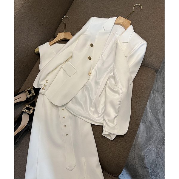 Women's Clothing Women's Fashion Suit White Vest Skirt Temperament Jacket Two-Piece Set Look Slim And Young-image