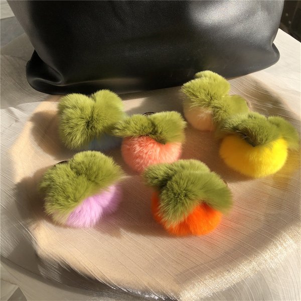 Mini Ins Real Rex Rabbit Hair Mini Persimmon Car Keychain Pendant Cute Plush Ball Ball Bag Hanging Decoration-image