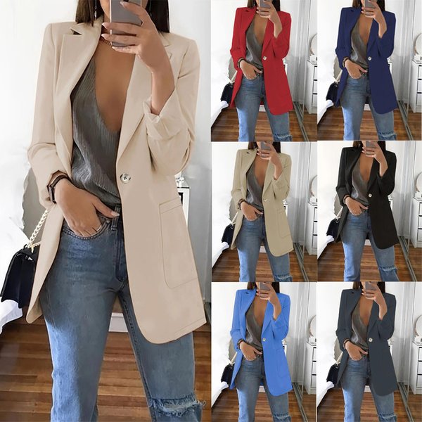 Women's Clothing New Solid Color Fashion Casual Suit Collar Slim Cardigan Temperament Single Button Suit Jacket For Women-image