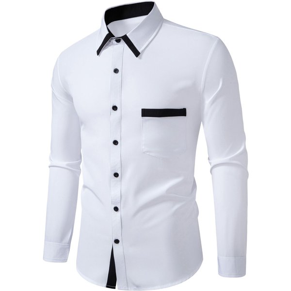 Men's Clothing Color Matching Business Slim Casual Shirt Contrast Color Long Sleeved Shirt Cardigan-image
