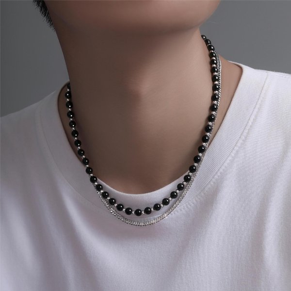 Hip Hop Trendy Double Layer Pearl Necklace For Men And Women Ins Cold Style Design Personality Necklace Couple Accessories-image