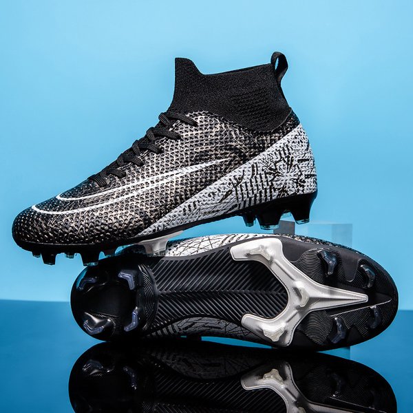 Soccer Shoes Football Shoes High Top Long Nails Black Student Professional Training Shoes Nails Large Size Children's Football Shoes