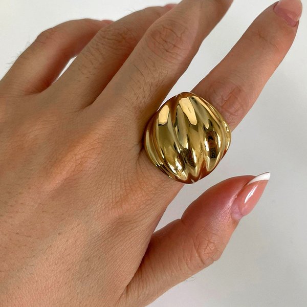 European And American Fashion Exaggerated Minimalist Style Thread Texture Layered Wide Personality Versatile Ring For-image