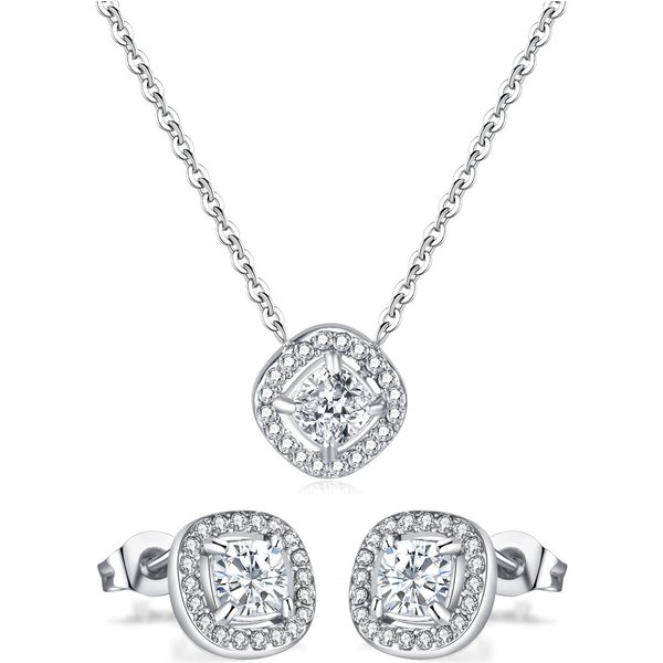 Women's Jewelry Light Luxury Fashion Inlaid Square Zircon Stainless Steel Irregular Ladies Earrings Necklace Set