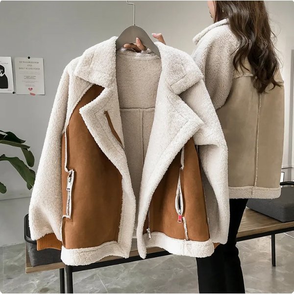Women's Clothing Style Chic Loose Fur One Piece Suede Jacket Women's Short Lamb Velvet Motorcycle Jacket-image