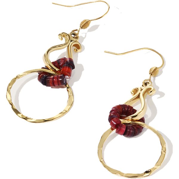 Women's Jewelry French Retro Gourd Titanium Steel Earrings High Grade Wine Red Geometric Circle Niche All Match Middle Aged Earring