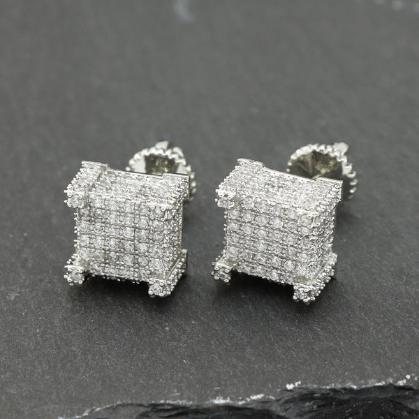 Square Set Zircon For Men And Women Couples Hiphop Fashion Stud Earrings Jewelry-image