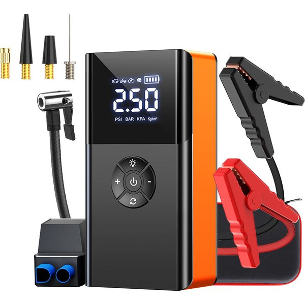 Jump Starter Air Pump Combo Car Battery Emergency Power Bank Ignition Tool-image