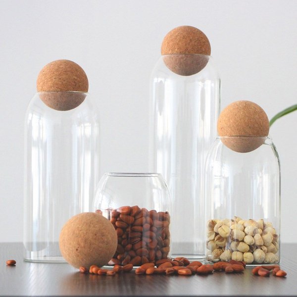 High Borosilicate Transparent Glass Creative Ball With Cork Stopper Tea Sealed Round Storage Jar-image