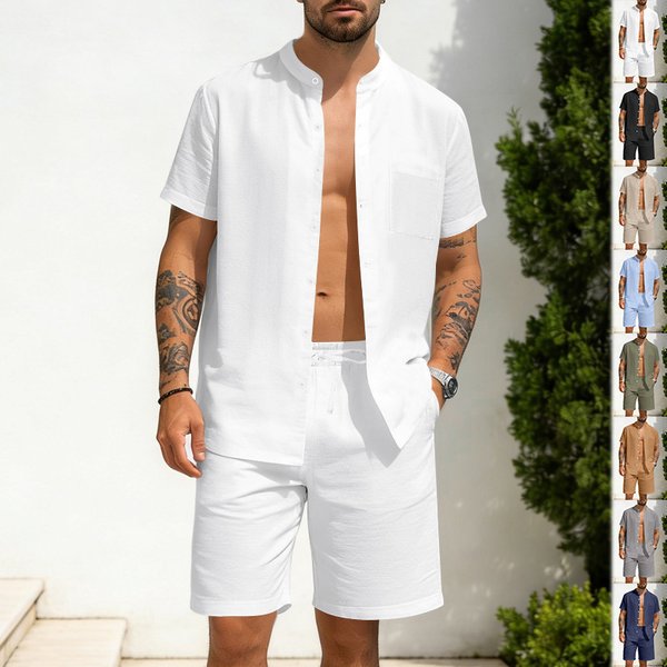 Men's Summer Hawaiian Short Sleeve Shirt Linen Beachwear Loose Fit American Style-image