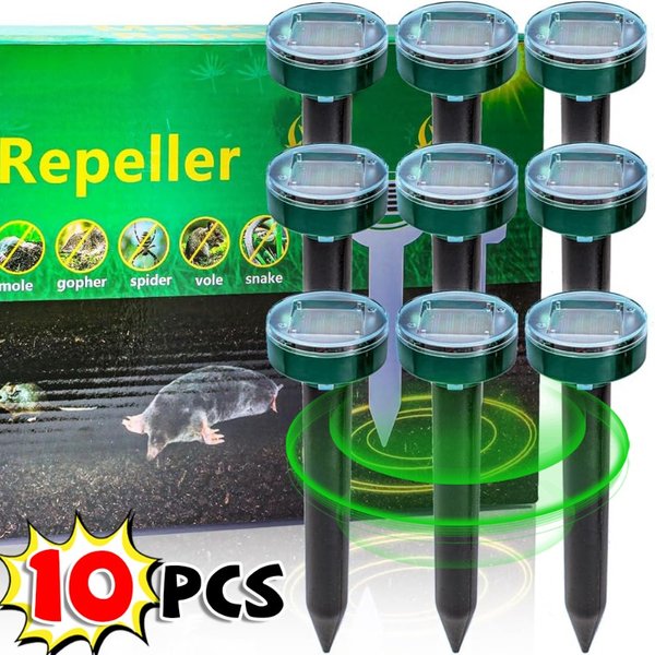 1/10pcs Solar Powered Ultrasonic Sonic Mole Pest Rodent Repellent Yard Outdoor Lawn Backyard Farmland Mouse Repeller