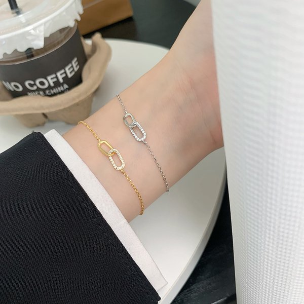 S925 Sterling Silver Mobius Ring Bracelet Ins Style Niche Temperament Jewelry All Match Simple Double Ring Bracelet Female-image
