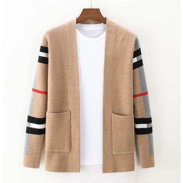 Casual V-Neck Long Sleeve Cardigan For Men & Women - Soft Cotton Blend Oversized Sweater With Color Block Design, Machine Washable (Black, Khaki)