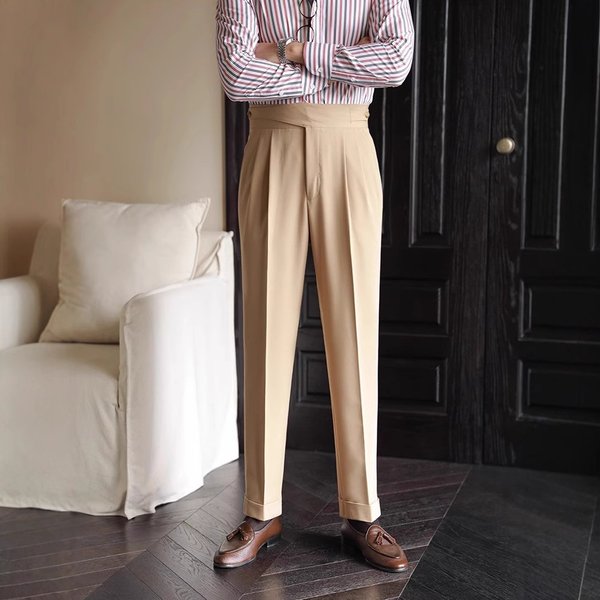 Men's High Waist Business Casual Pants - Comfortable Straight Fit, Wrinkle-Free & Versatile For Office & Daily Wear