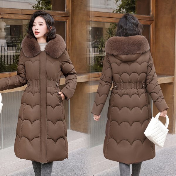 Women's Clothing Long Padded Coat With Detachable Fur Hood, Oversized Winter Parka, Warm A-Line Jacket For Casual Fashion (Available In Beige, Khaki)