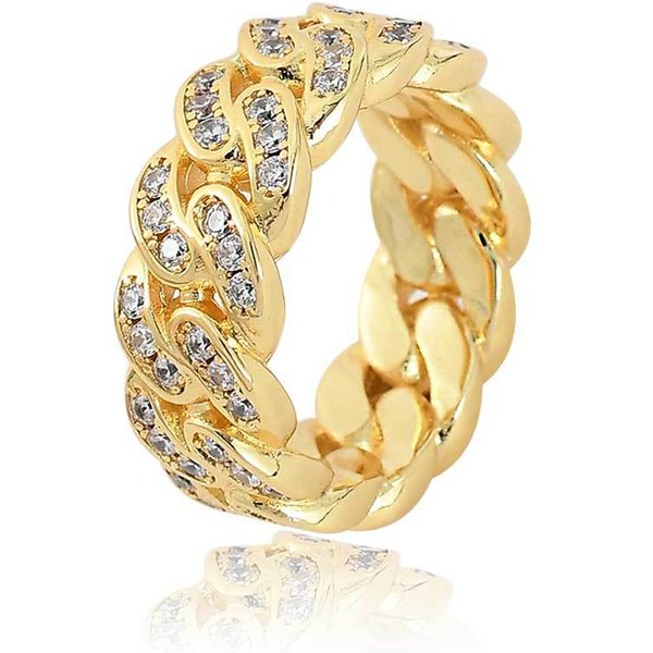 Men's Jewelry 8mm Single Row Zircon Cuban Ring Popular Hip Hop K Gold Men's Ring Tide Brand