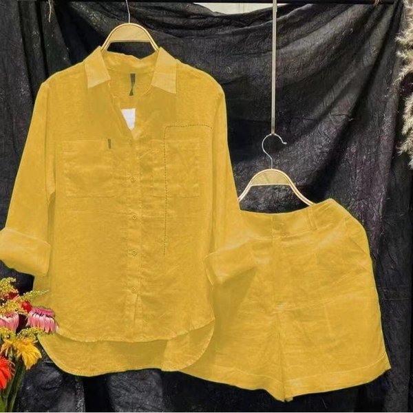 Women's Spring And Autumn Large Size Loose Temperament Leisure Style Age-Reducing Fashion Cotton And Linen Solid Color Shirt Suit-image