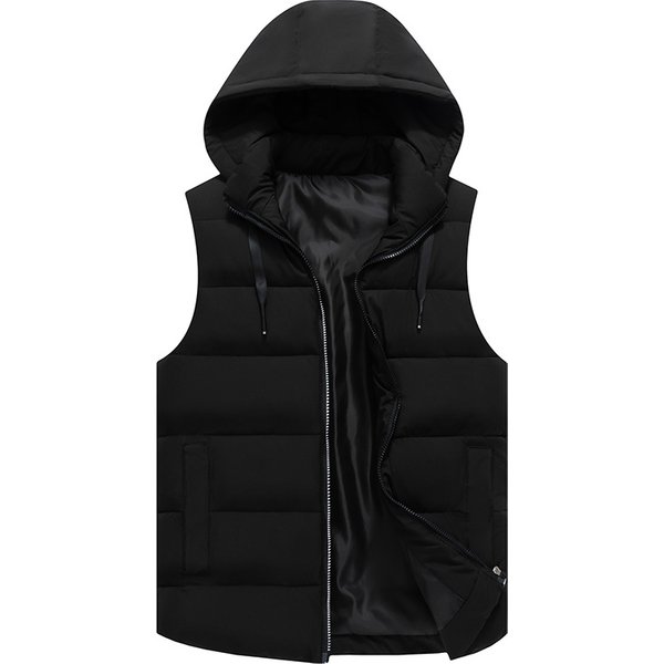 Men's Work Vest Winter Cotton Padded Sleeveless Jacket With Zipper Pockets, Custom Printing Team Uniform, Loose Fit Casual Wear For Youth (Black/