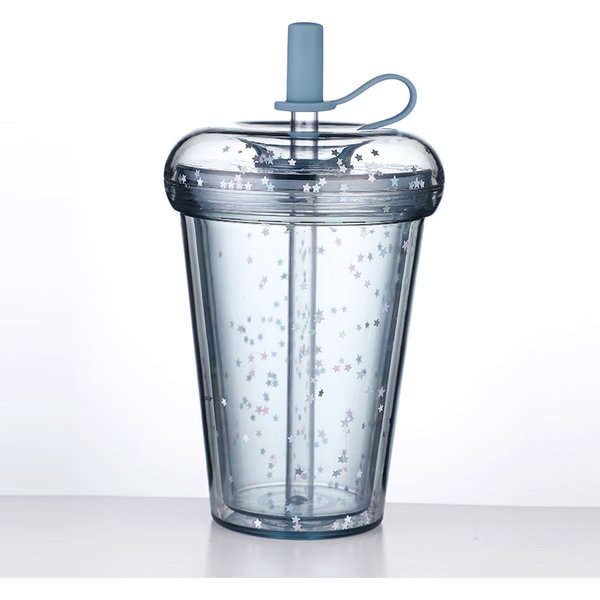 320ML Glitter Water Bottle Double Layer Tumbler with straw Water Bottles For Girls Bubble Tea Cup Drinkware Leakproof Cups