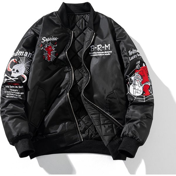 Veste De Baseball Tendance Automne-Hiver BrodéE De CrâNes, Veste De Pilote RembourréE En Coton Pour Hommes Et Femmes, Manteau éPais Et Ample-image