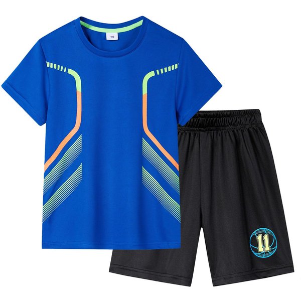 Kids Clothing Boys' Summer Children's Suit Outdoor Quick-Drying Short-Sleeved Stretch T-Shirt Stretch Elastic Shorts Sports Suit-image