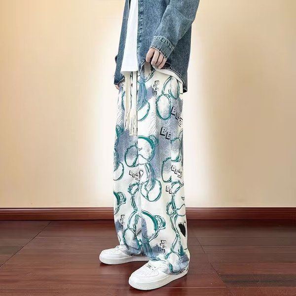 Men's Clothing Men's Casual Trousers Youth Popular Summer Contrast Color Trend Fashion Sports Trousers Literary Loose Trousers