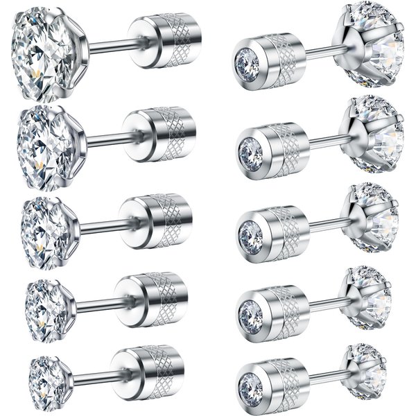 Stainless Steel Zircon Earrings – 4-Claw Studs With Diamond Accents, Fashionable Small Jewelry
