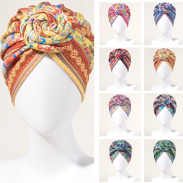 Popular Donut Turban Hat Ball Swirl Flower Hat Ethnic Style Turban Hat-image
